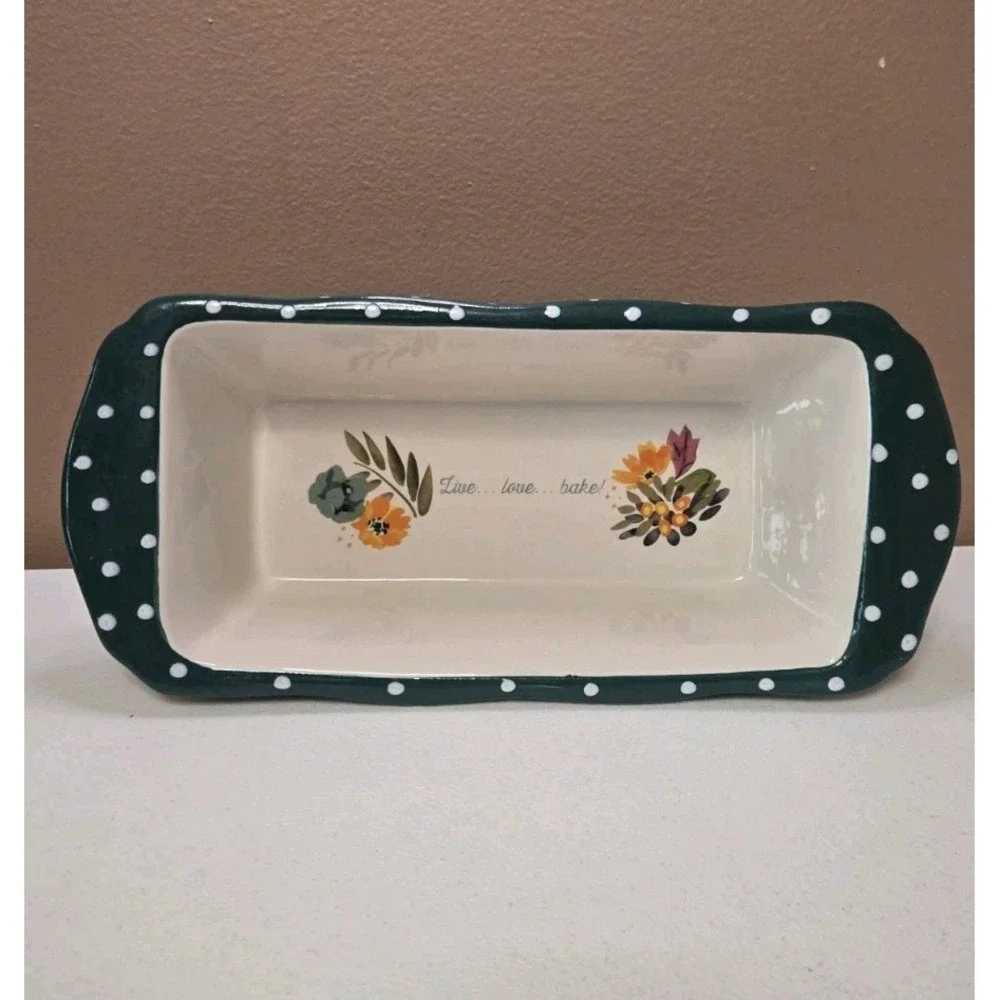 Pioneer Woman Ceramic‎ Loaf Pan Teal Polka Dot 